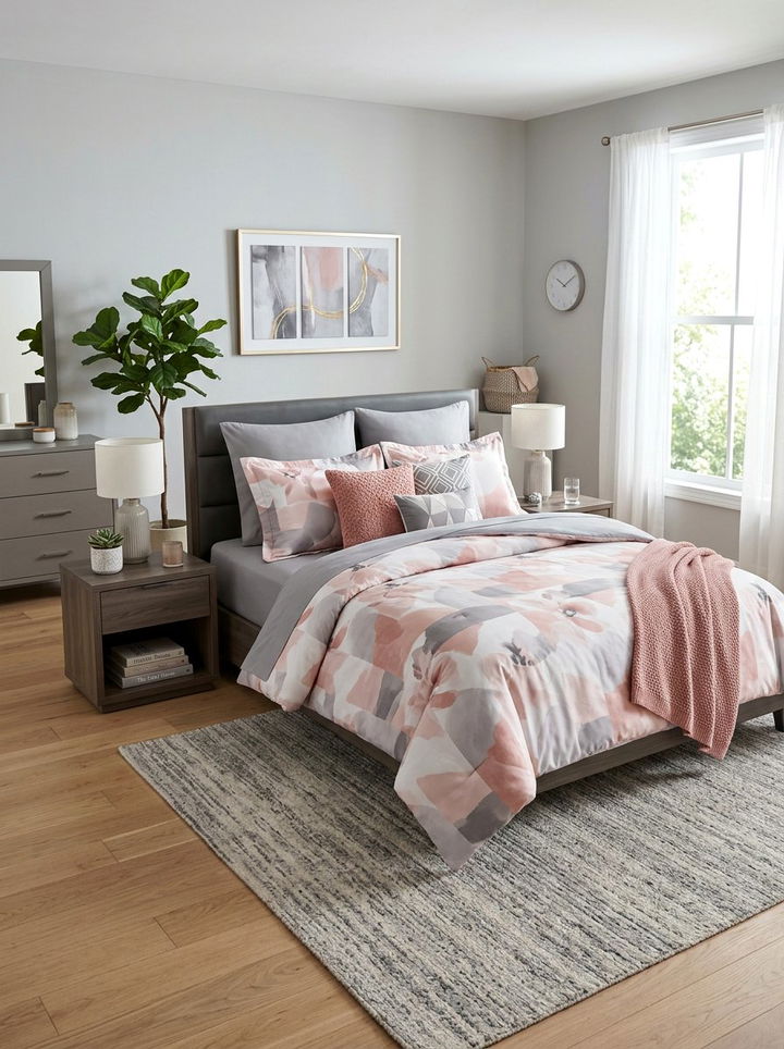Rose and gray bedding set - 30 dusty rose and gray bedroom ideas