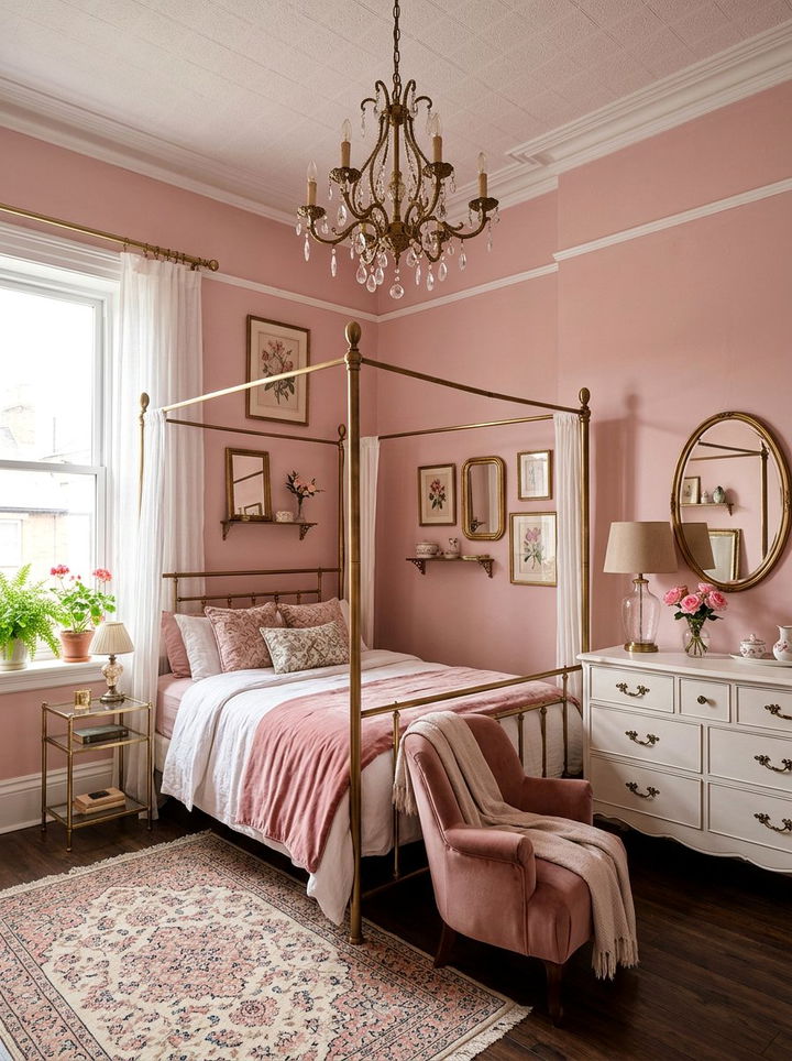 Rose pink and brass accents - 30 rose pink bedroom ideas