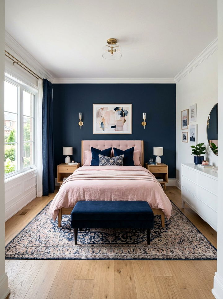 Rose pink and navy bedroom - 30 rose pink bedroom ideas