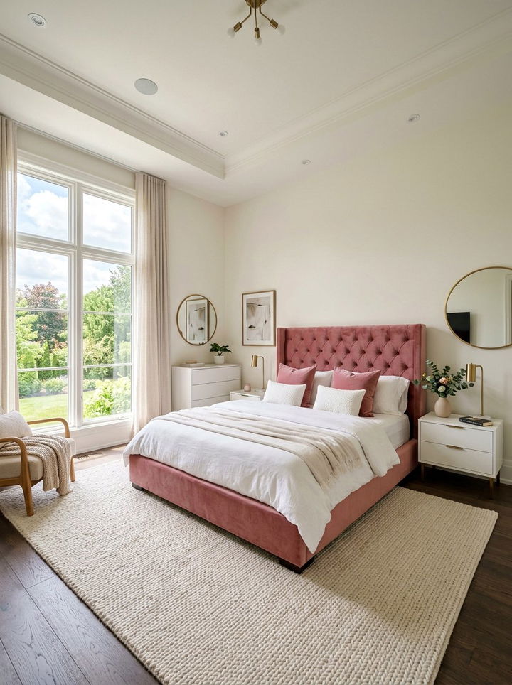 Rose pink velvet bed - 30 rose pink bedroom ideas