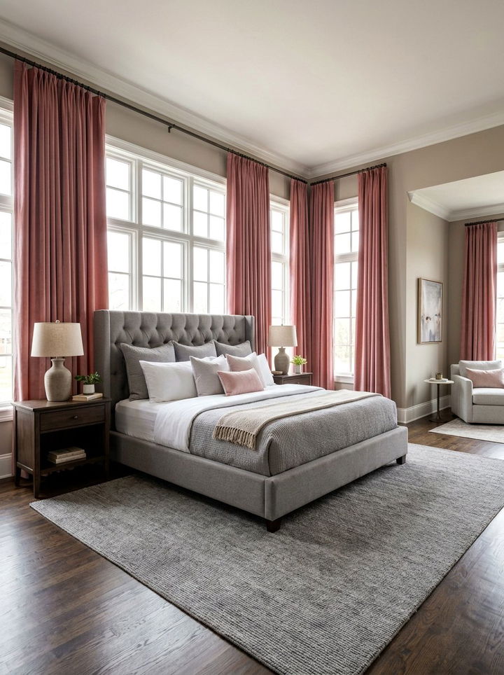 Rose pink velvet curtains - 30 rose pink bedroom ideas