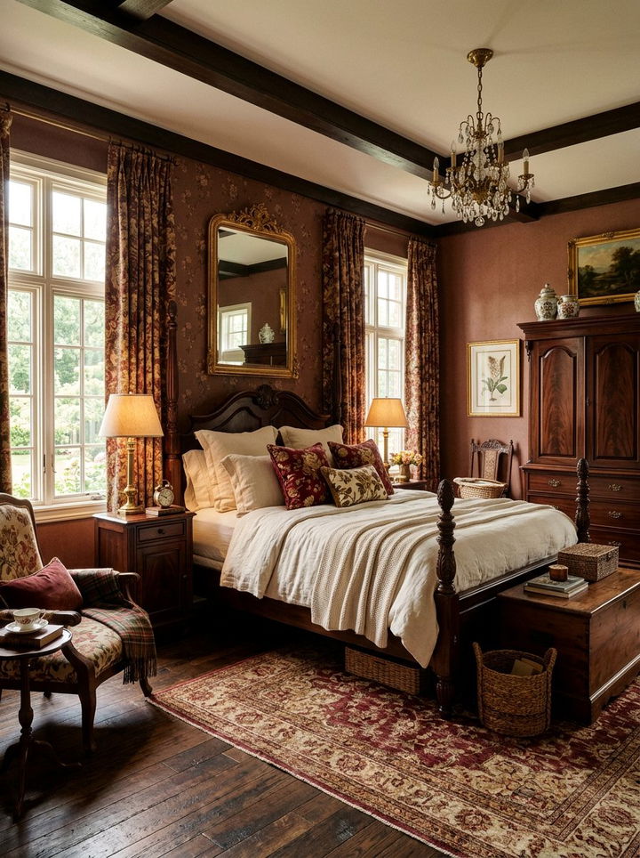 Rosewood brown bedroom - 30 cottagecore bedroom color ideas