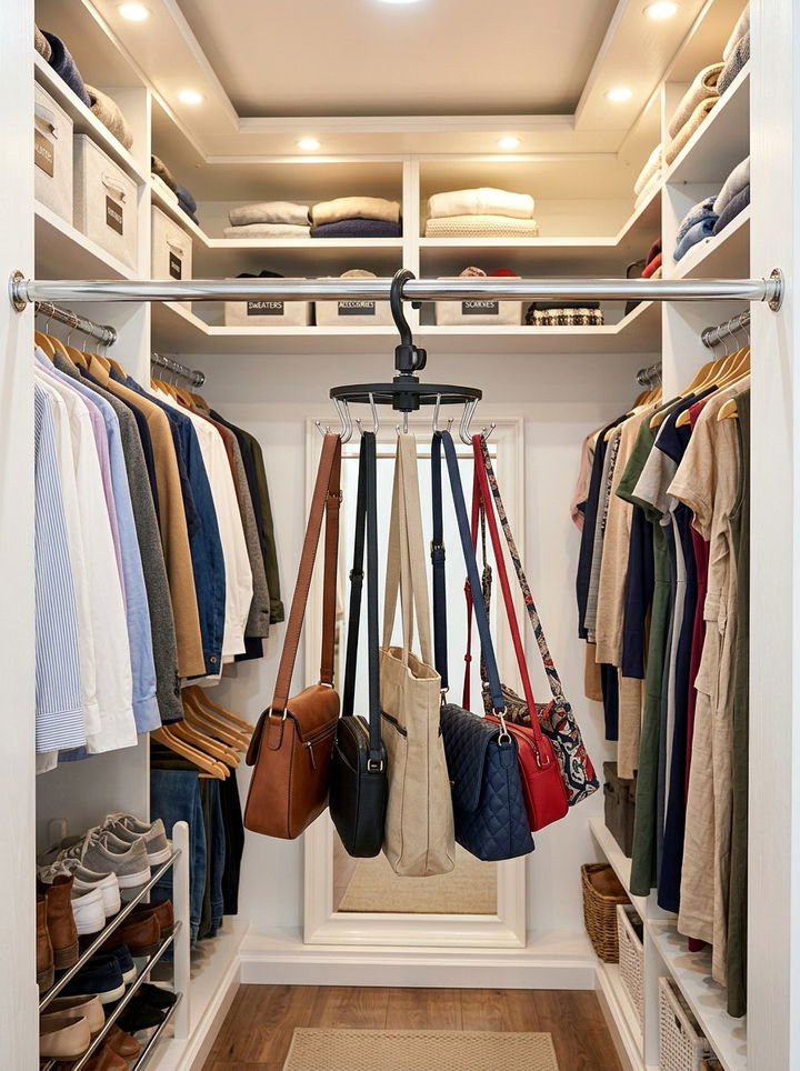 Rotatable Bag Hanger - 30 bedroom bag storage ideas