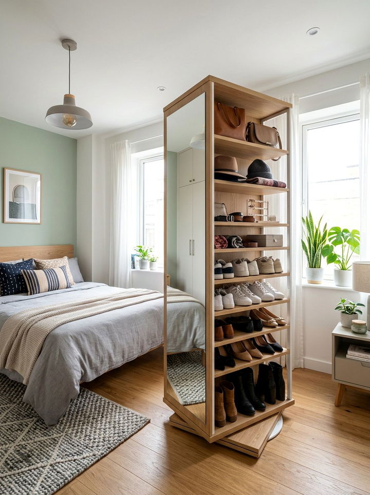 Rotating Shelving Tower - 30 bedroom shelving ideas