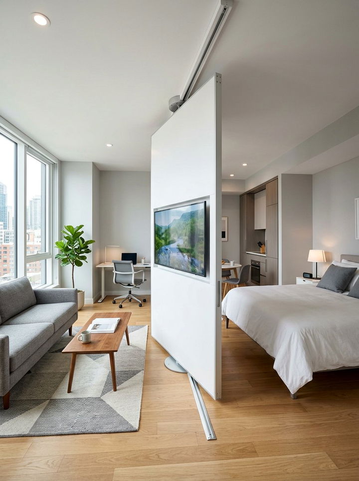 Rotating Swivel Panel - 30 bedroom partition ideas