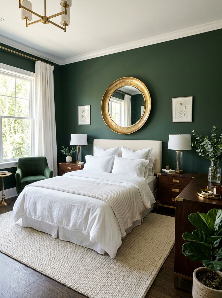 Round Brass Mirror - 30 bedroom mirror ideas