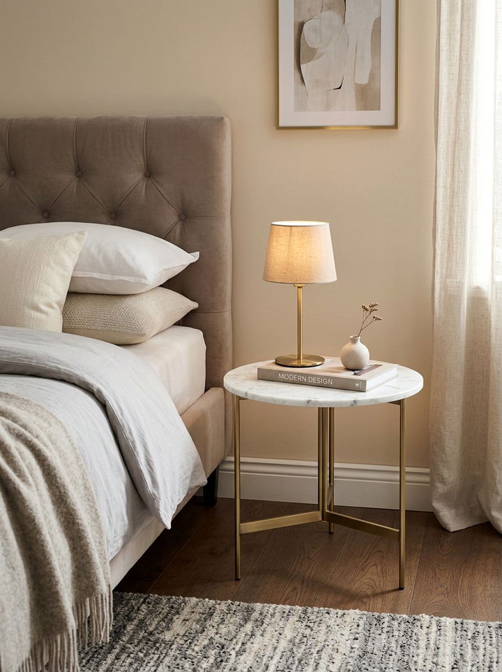 Round Marble Nightstands - 30 Parisian bedroom ideas
