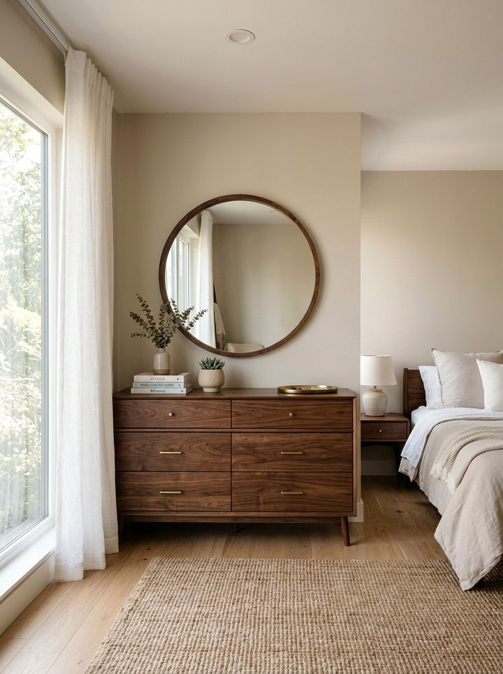 Round Mirror Above Dresser - 30 bedroom mirror ideas