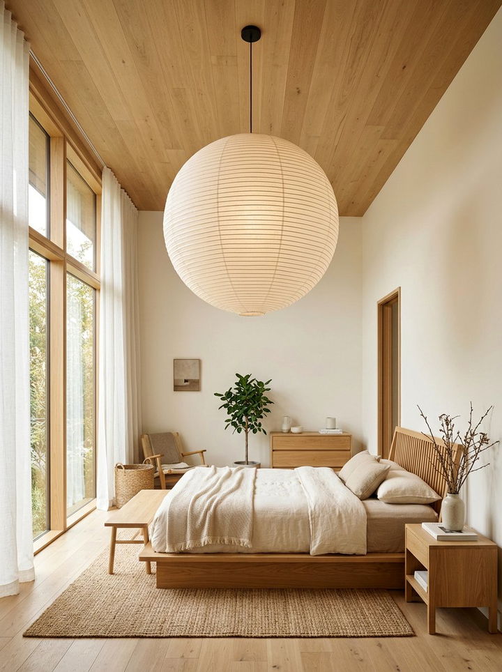 Round Paper Lantern - 30 soft minimalist bedroom ideas