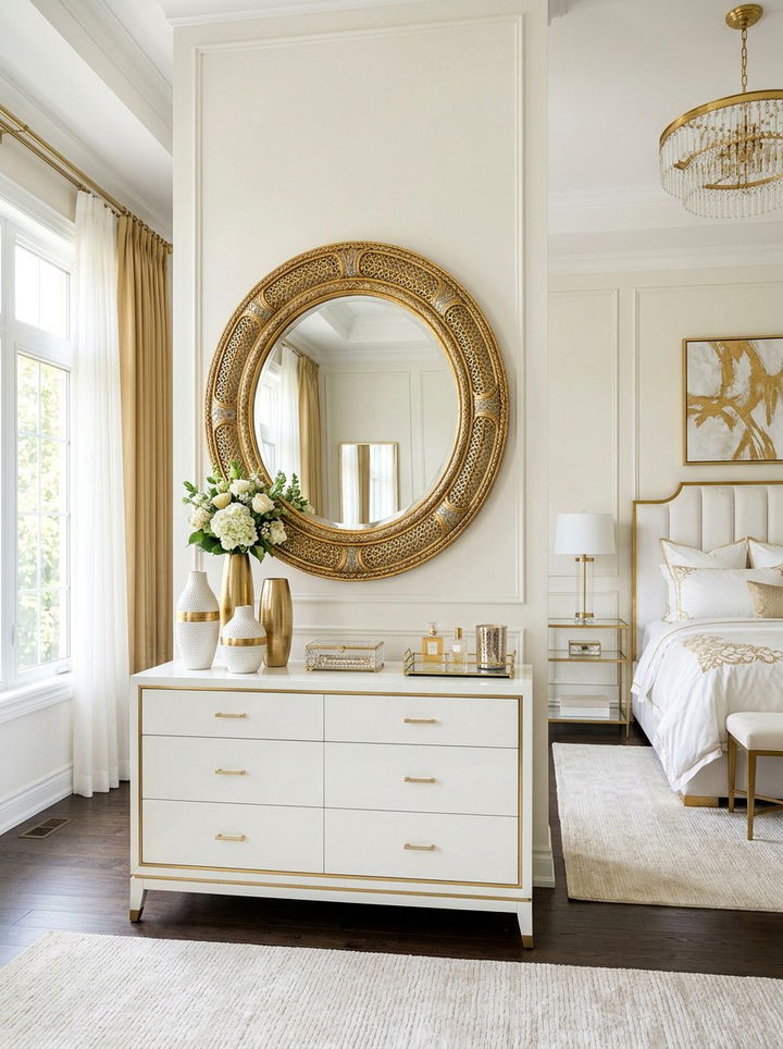 Round Wall Mirror - 30 bedroom wall decor ideas