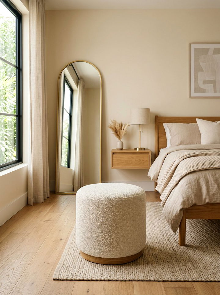 Round boucle ottoman stool - 30 bedroom ottomans