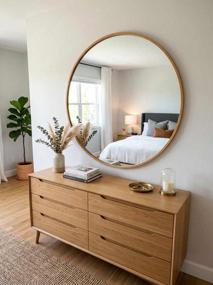 Round wall mirror - 30 Finnish bedroom ideas