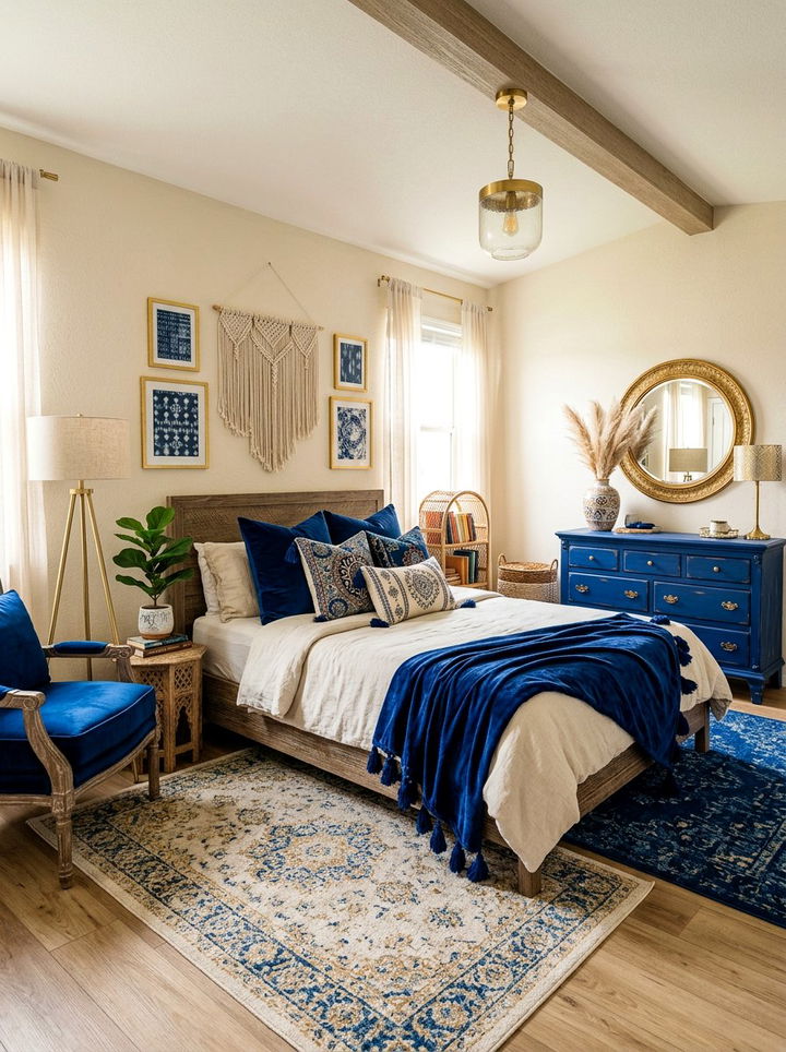 Royal Blue Bohemian Accents - 30 bohemian blue bedroom ideas