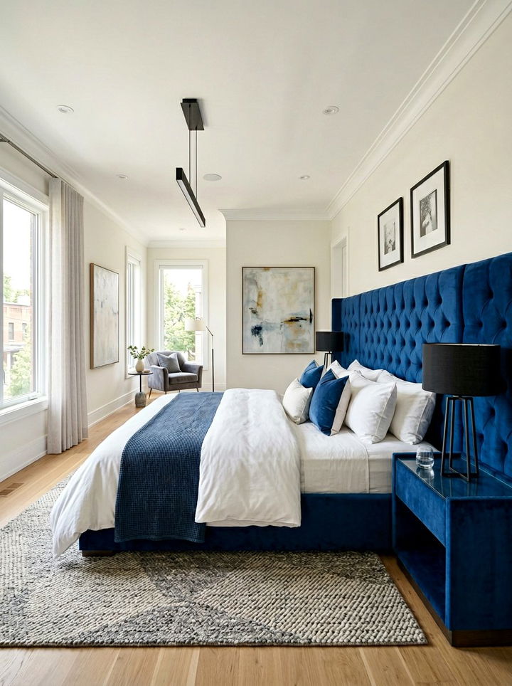 Royal Blue Extra Wide Velvet Headboard - 30 bedroom velvet headboards