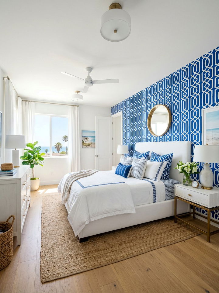 Royal Blue Geometric Print - 30 bedroom geometric wallpapers