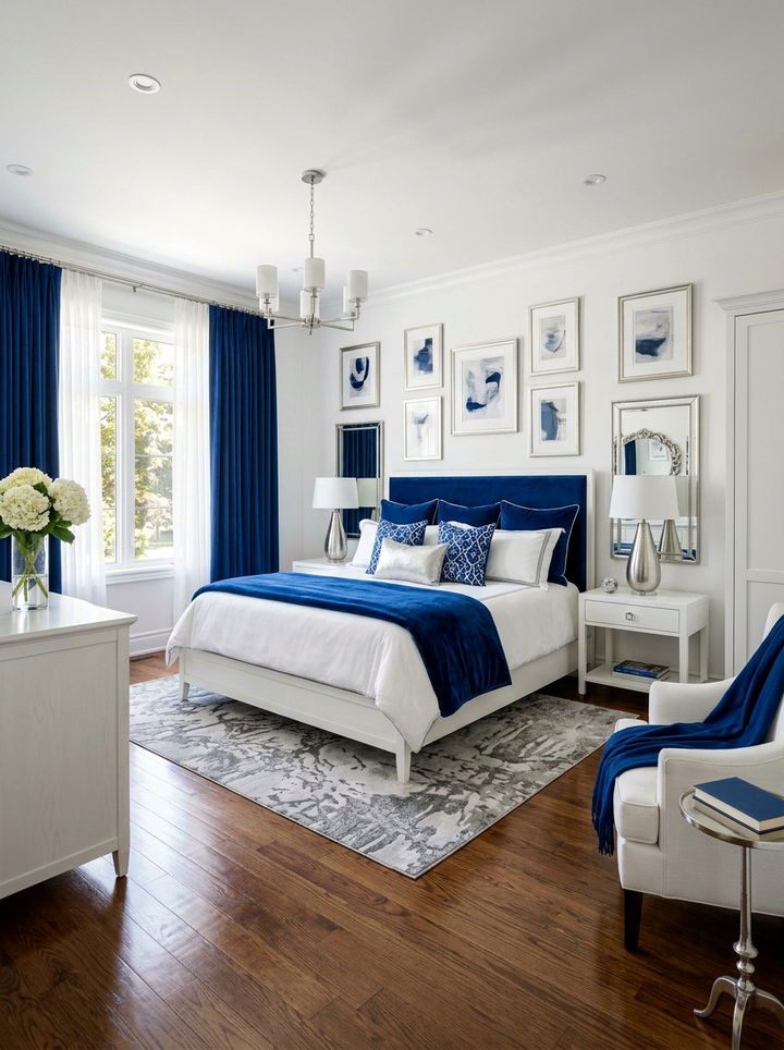 Royal Blue Silver White Bedroom - 30 tricolor bedroom ideas