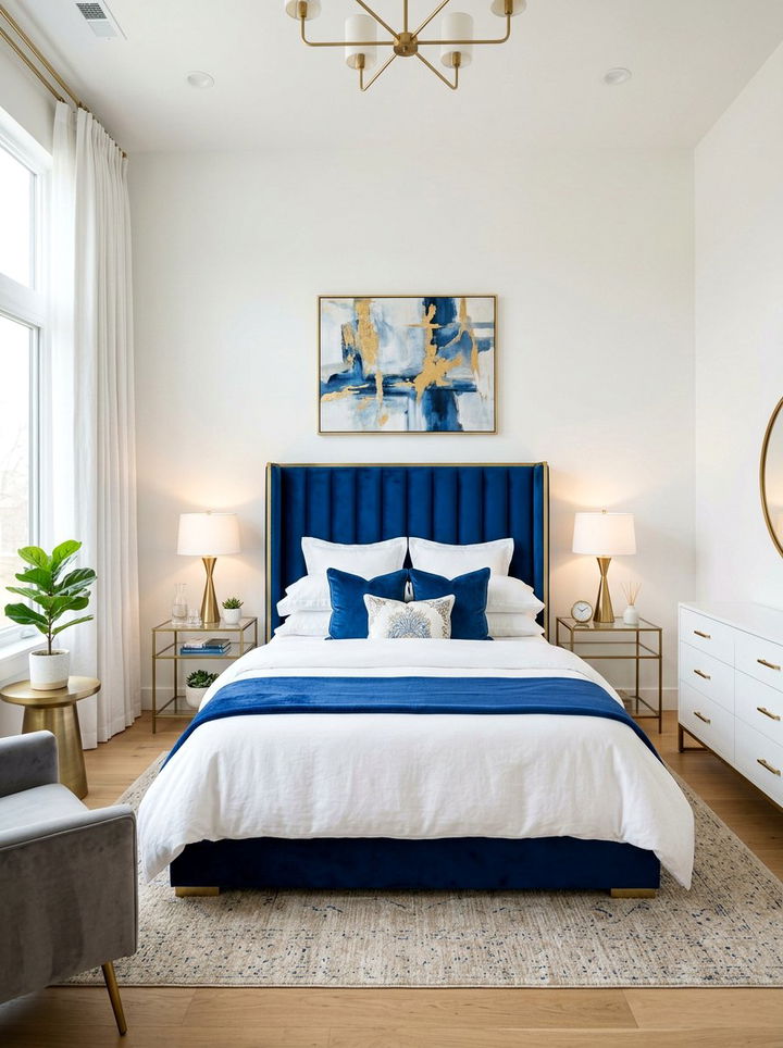 Royal Blue Velvet Headboard - 30 blue bedroom ideas