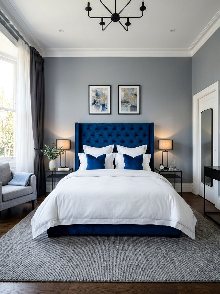 Royal Blue Velvet Headboard Bedroom - 30 modern blue bedroom ideas