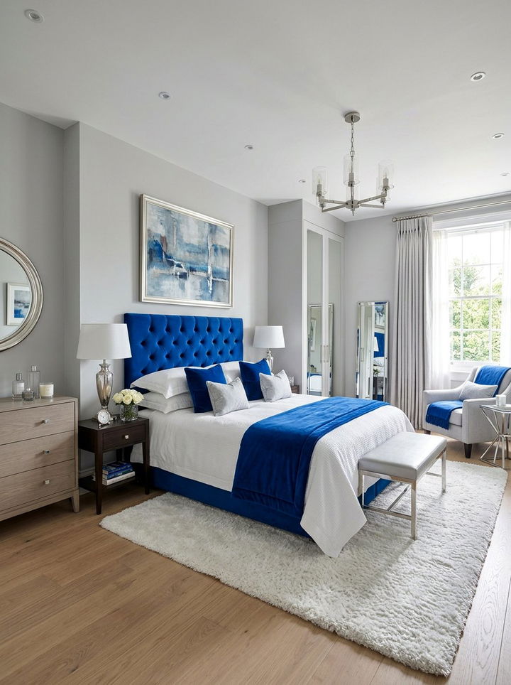 Royal blue and light gray bedroom - 30 blue and gray bedroom ideas
