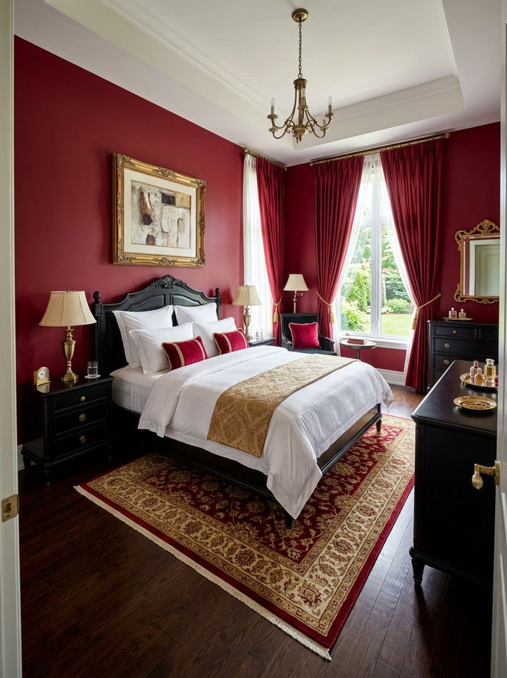 Ruby Red Bold Bedroom - 30 rich color bedroom ideas