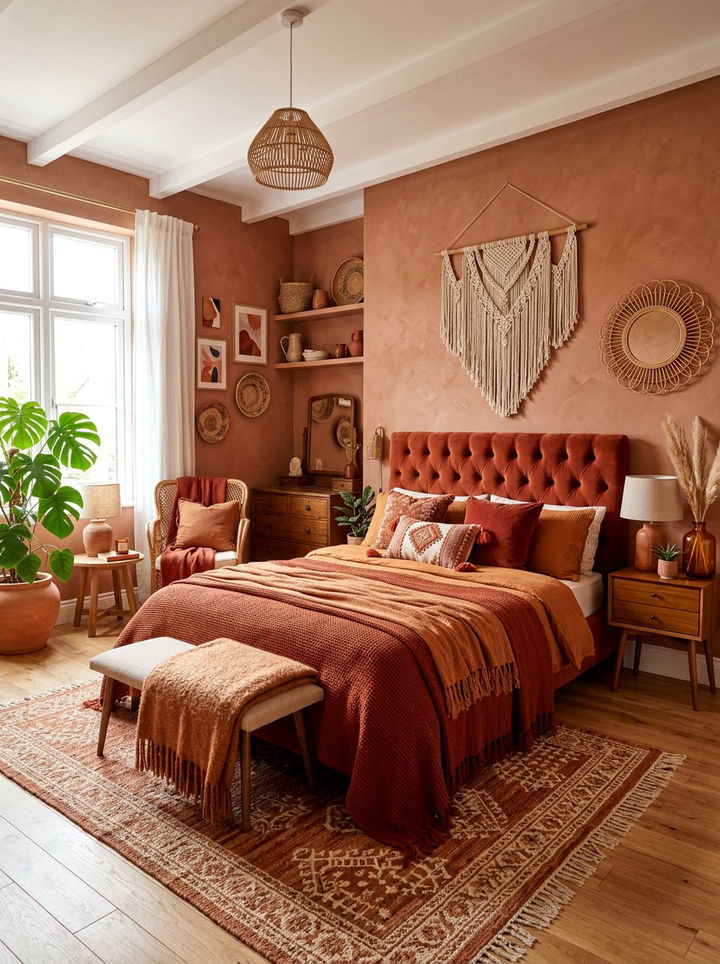 Rust Bohemian Bedroom - 30 monochromatic bedroom ideas