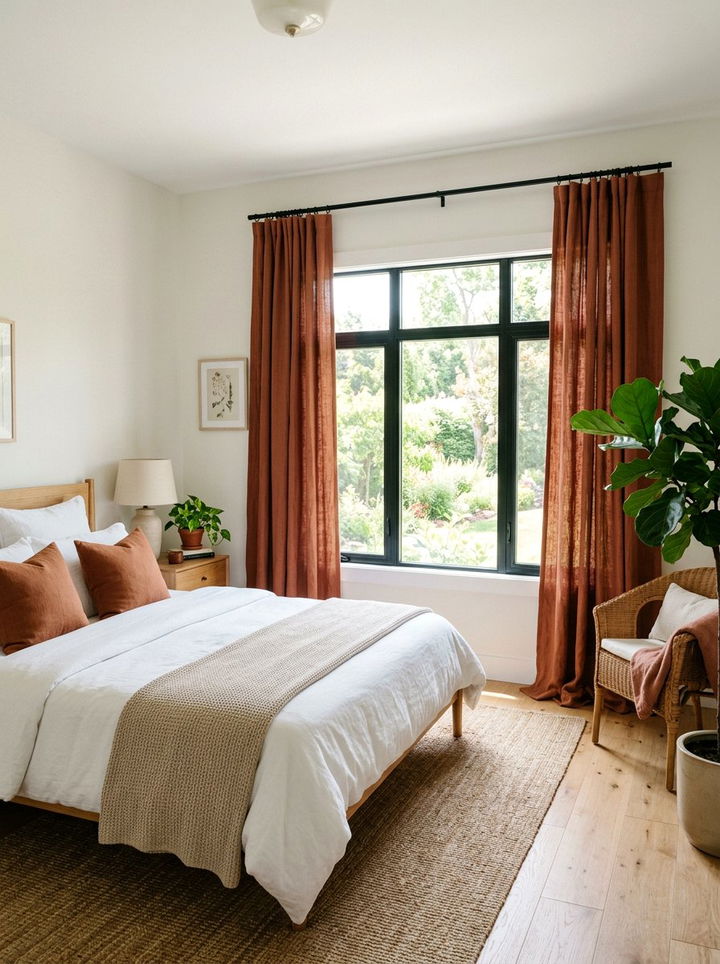 Rust Linen Curtains - 30 rust bedroom ideas
