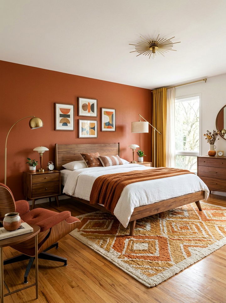 Rust Mid Century Modern Bedroom - 30 orange bedroom ideas