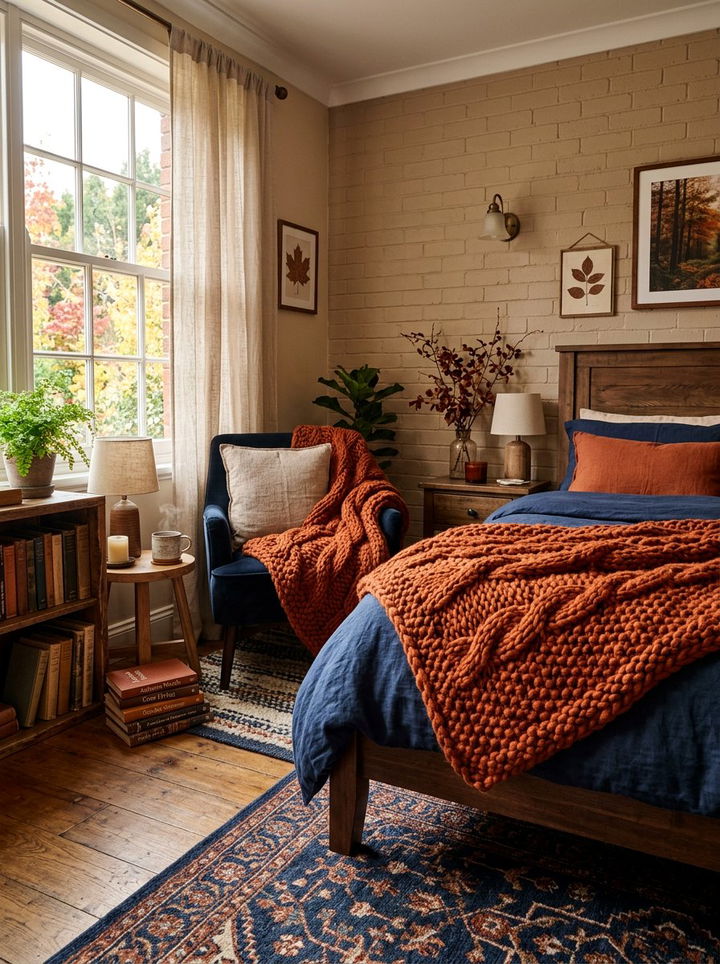 Rust Orange Chunky Knit Blanket - 30 bedroom knit blankets