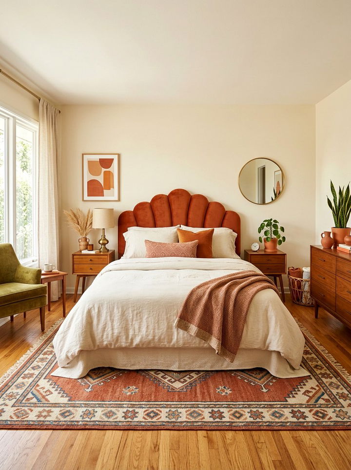 Rust Orange Curved Velvet Headboard - 30 bedroom velvet headboards