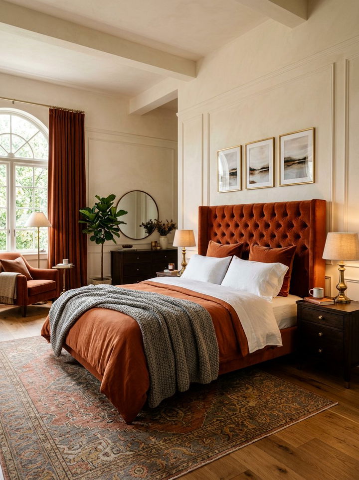 Rust Orange Velvet Bedroom - 30 orange bedroom decor ideas
