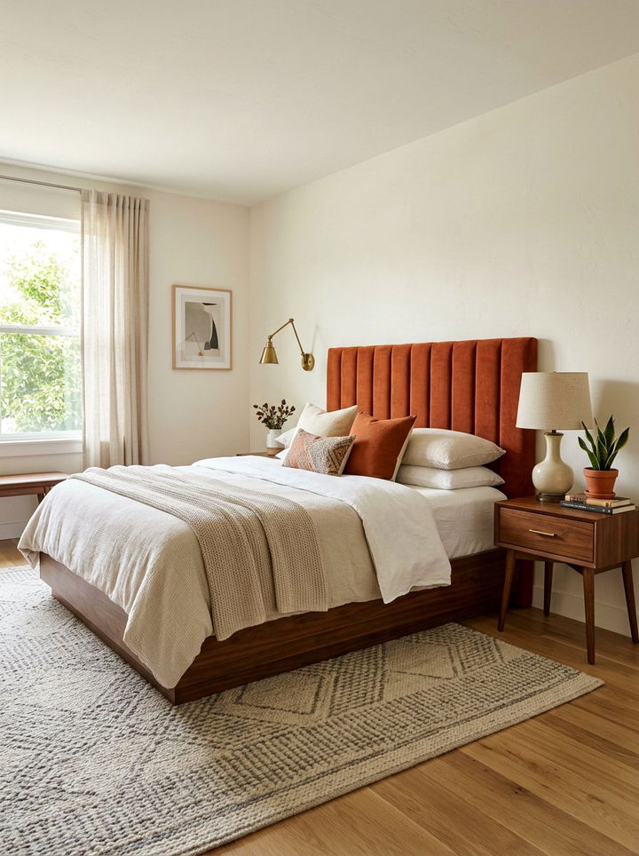 Rust Orange Vertical Channel Headboard - 30 bedroom upholstered headboards