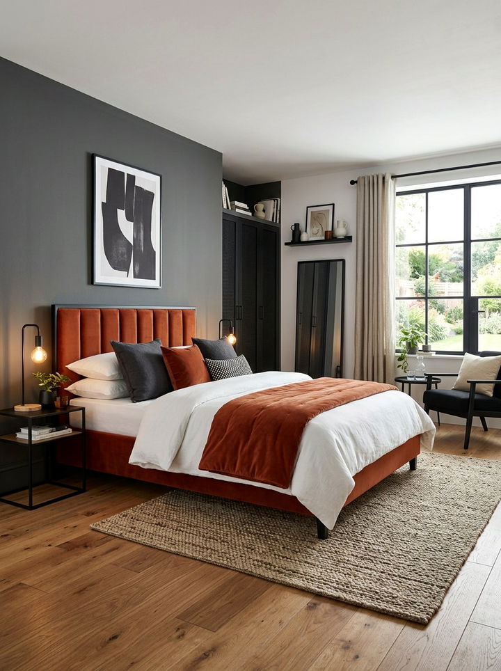 Rust Velvet Bedroom - 30 warm tone bedroom ideas