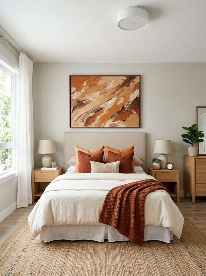 Rust abstract wall art - 30 rust and beige bedroom ideas