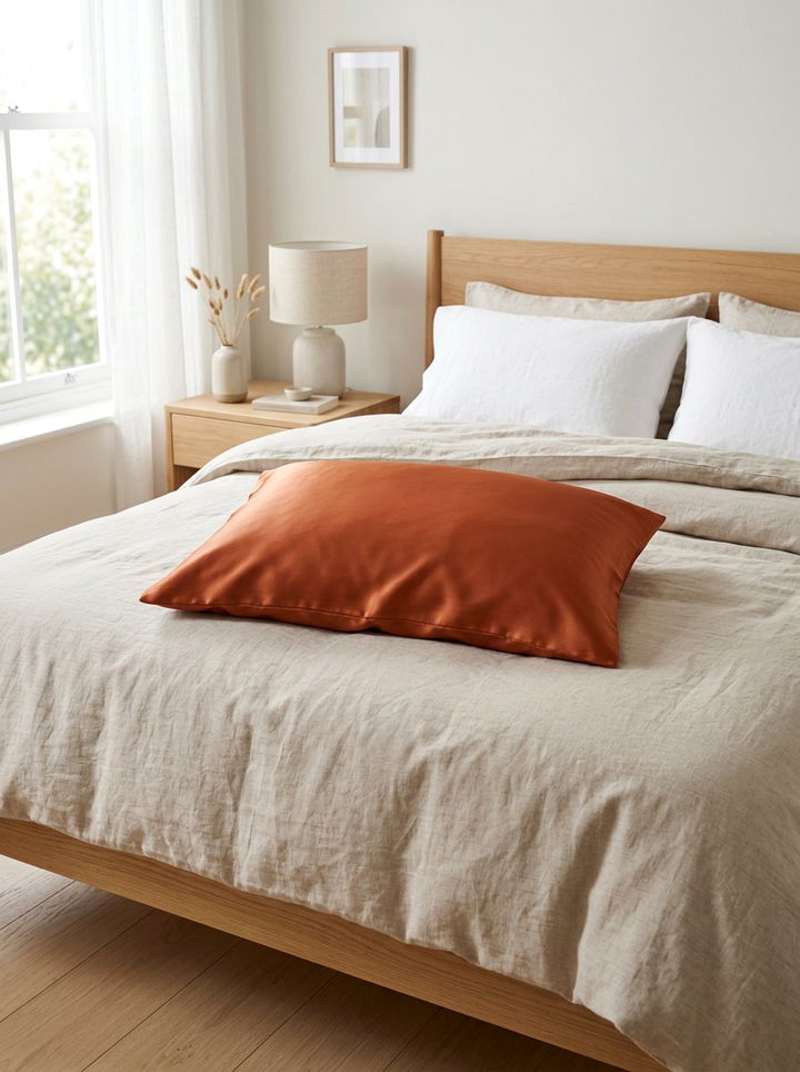 Rust orange silk pillowcase - 30 rust and beige bedroom ideas