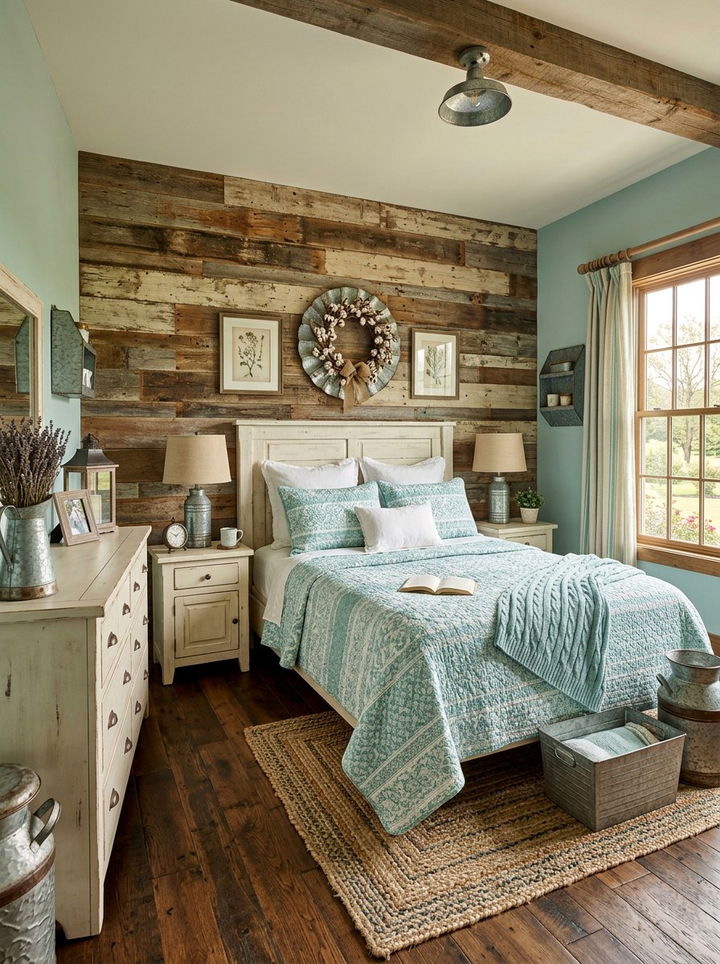 Rustic Aqua Farmhouse Bedroom - 30 aqua bedroom ideas