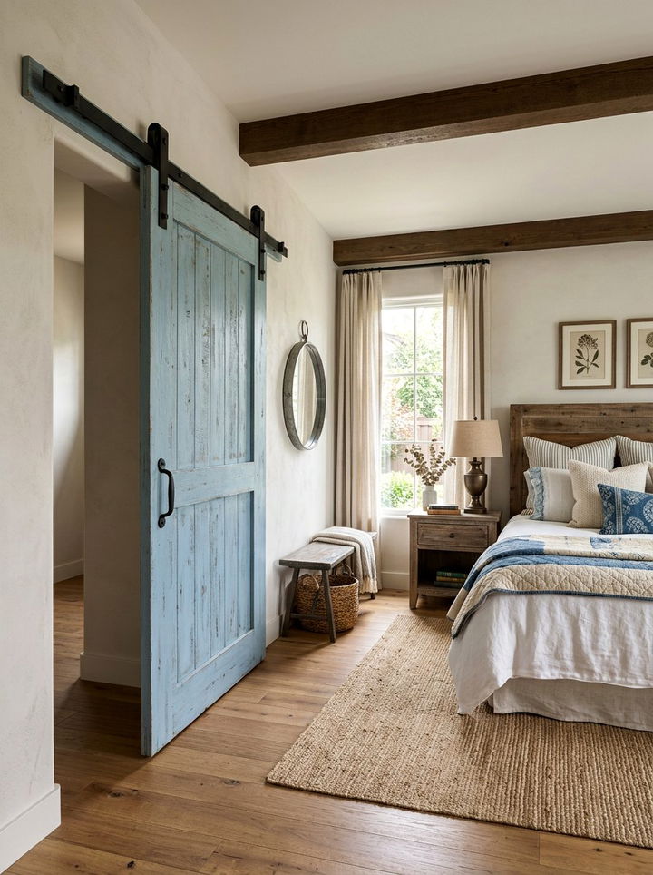 Rustic Barn Door Bedroom - 30 rustic blue bedroom ideas