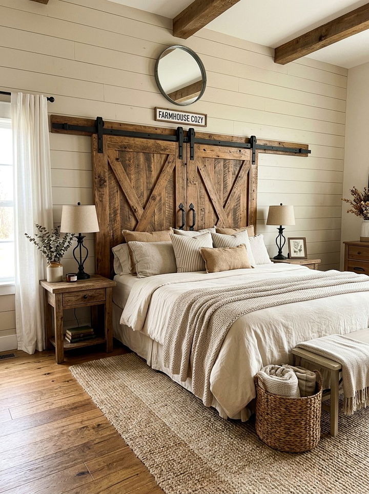 Rustic Barn Door Headboard - 30 bedroom wooden headboards