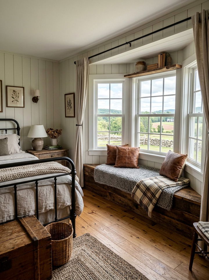 Rustic Bedroom Bay Window Wood Bench - 30 bedroom bay window ideas