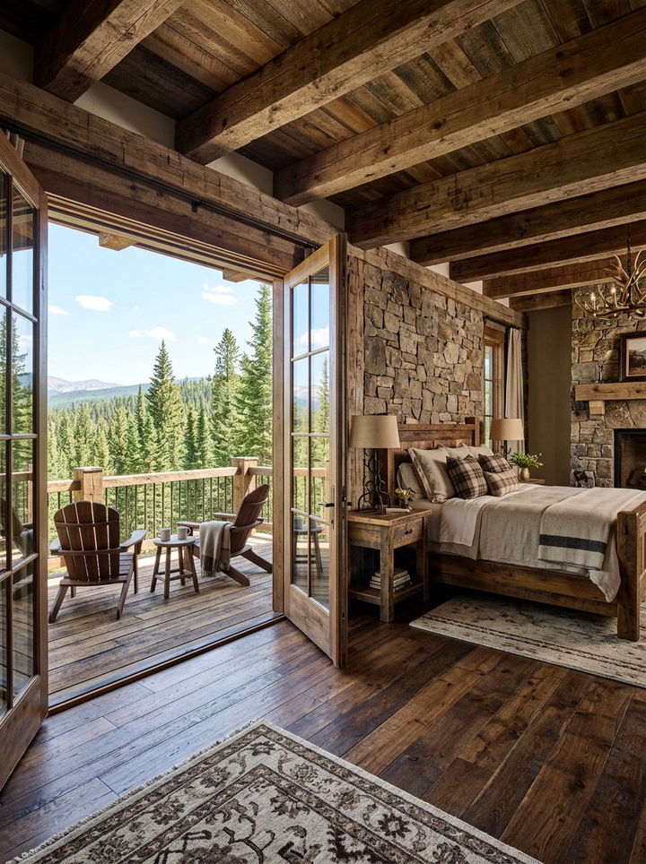 Rustic Bedroom With Wood Deck Terrace - 30 bedroom with terrace ideas