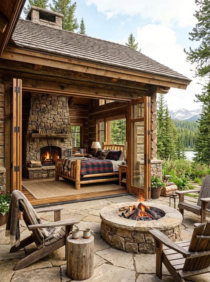 Rustic Bedroom Wood Frame Patio Door - 30 bedroom with patio doors