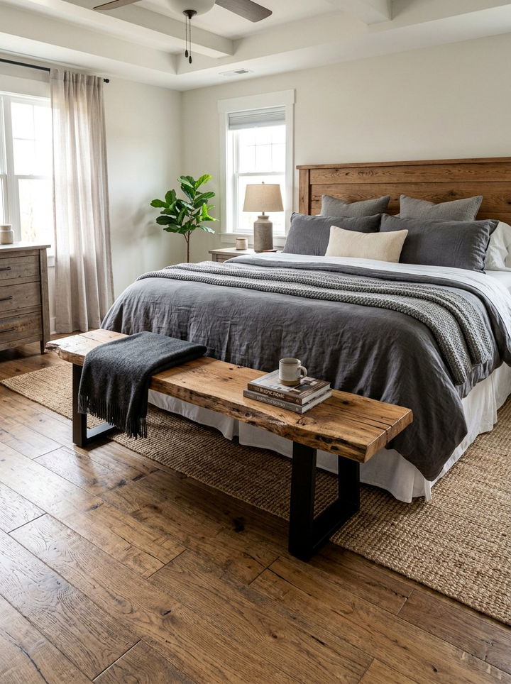 Rustic Bench Foot Of Bed - 30 rustic gray bedroom ideas