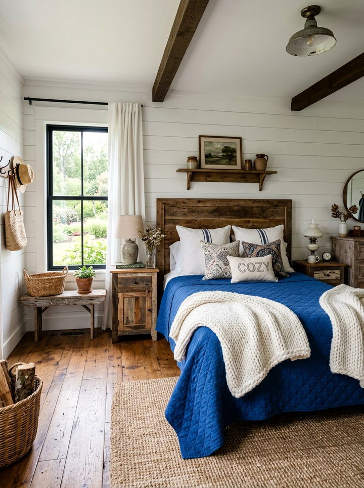 Rustic Blue White Bedroom - 30 cobalt and white bedroom ideas
