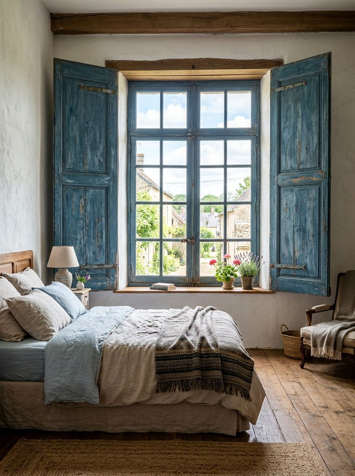 Rustic Blue Window Shutters - 30 rustic blue bedroom ideas