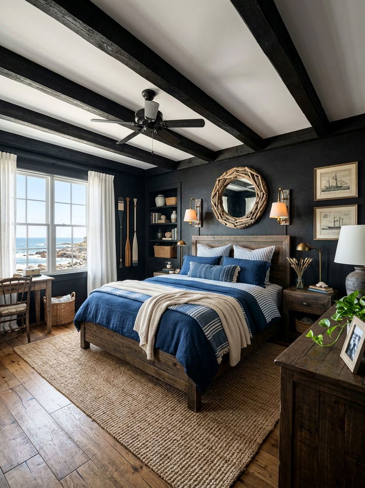 Rustic Coastal Black Bedroom - 30 coastal black bedroom ideas