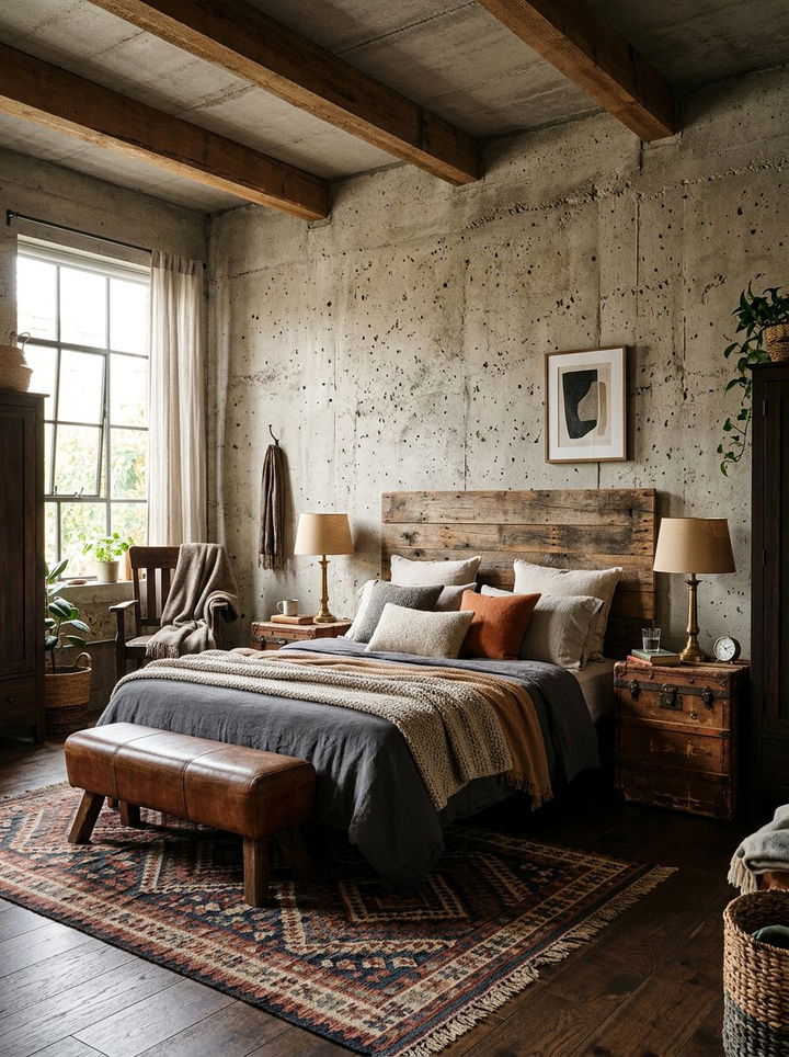Rustic Concrete Bedroom Look - 30 concrete wall bedroom ideas