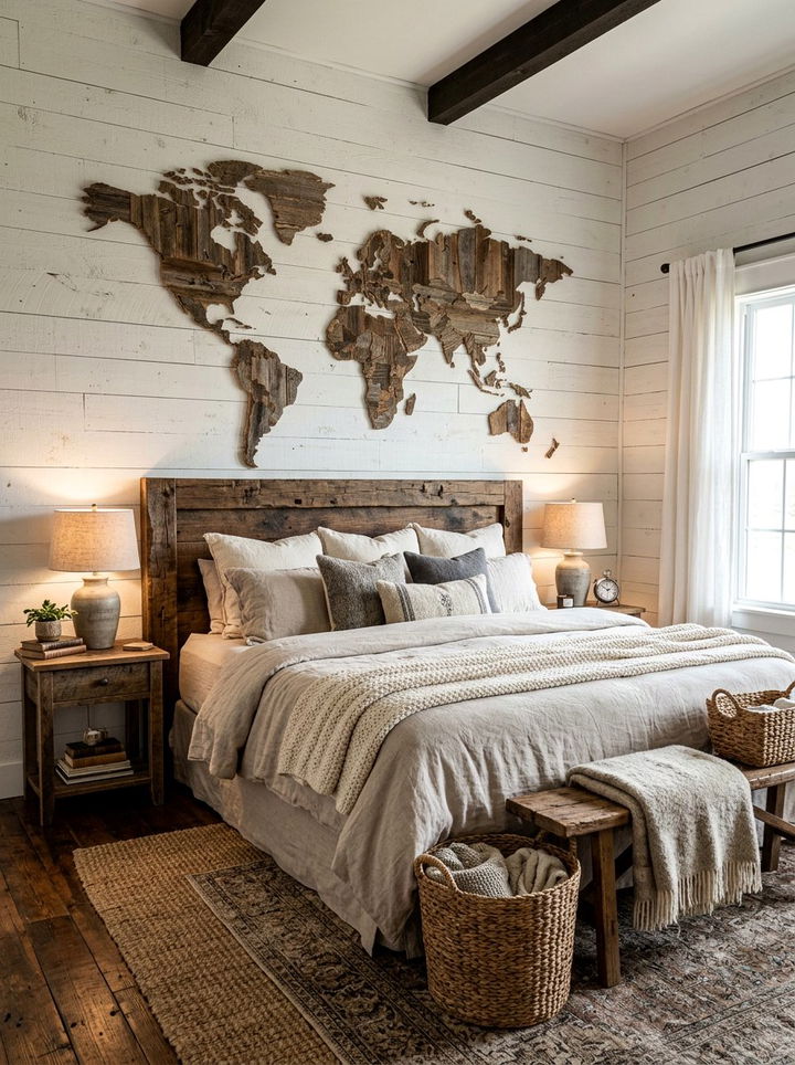 Rustic Distressed Wood World Map - 30 world map bedroom ideas