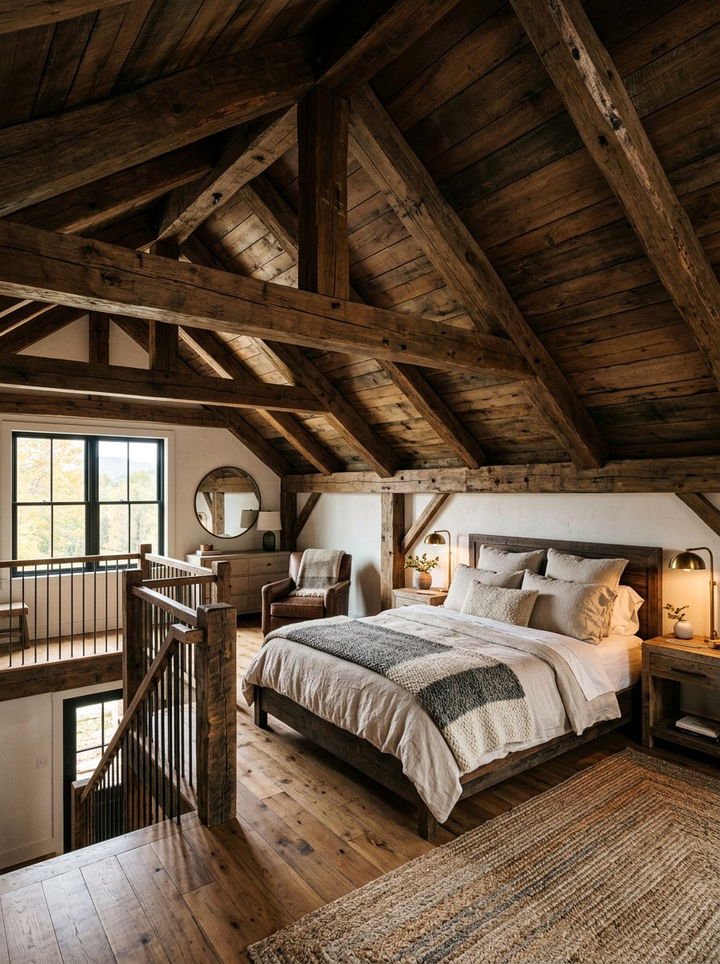 Rustic Exposed Beam Loft - 30 loft bedroom ideas