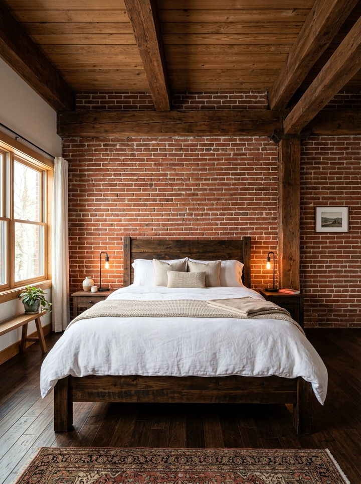 Rustic Exposed Red Brick - 30 amber bedroom ideas