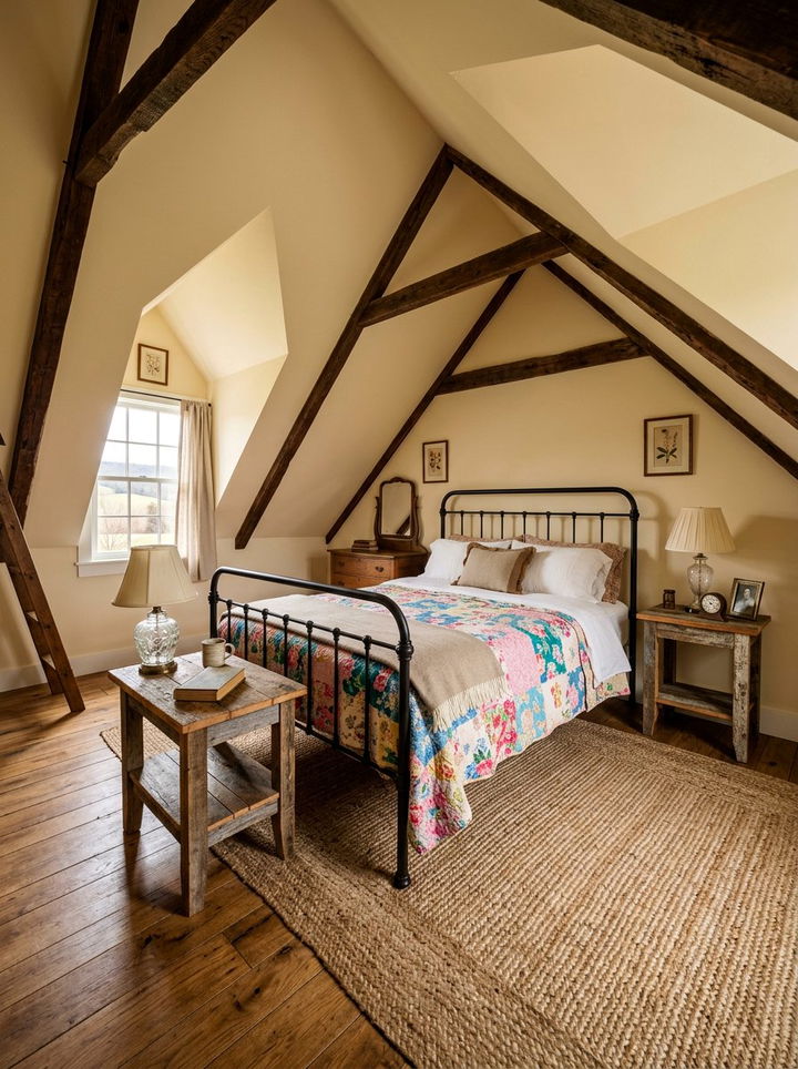 Rustic Farmhouse Attic - 30 sloped ceiling bedroom ideas