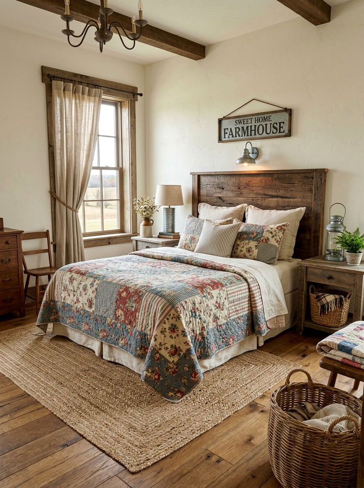 Rustic Farmhouse Floral Quilt - 30 bedroom floral bedding ideas